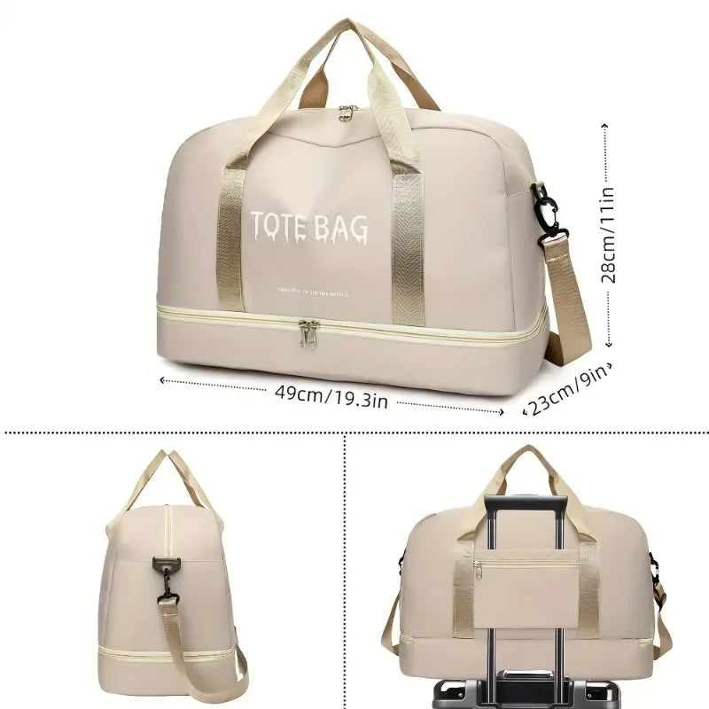 Travel Duffle Bag with Shoe Compartment & Strap (Beige) Luggage & Bags > Duffel Bags - Tophatter Daily Deals