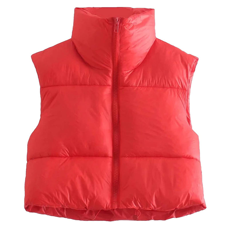 Warm Women’s Puffer Vest - Cropped Boxy, Polyester, Winter - Tophatter Daily Deals