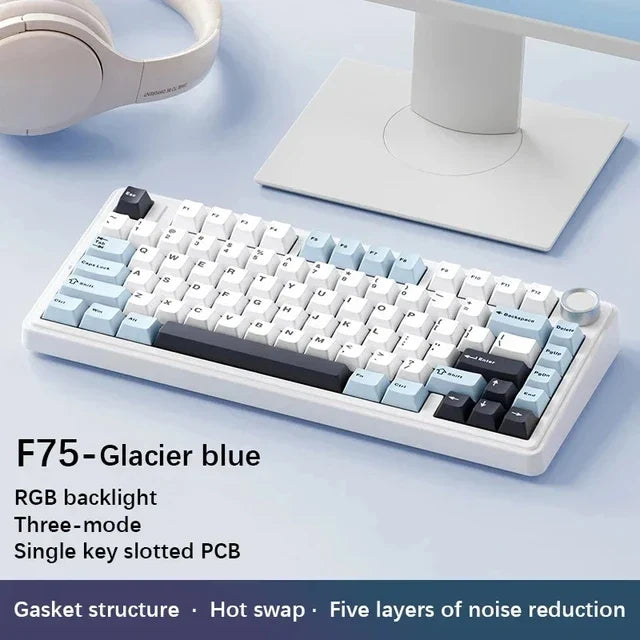 AULA F75 Compact 75 Percent Mechanical Gaming Keyboard RGB Glacier Blue - Tophatter Daily Deals