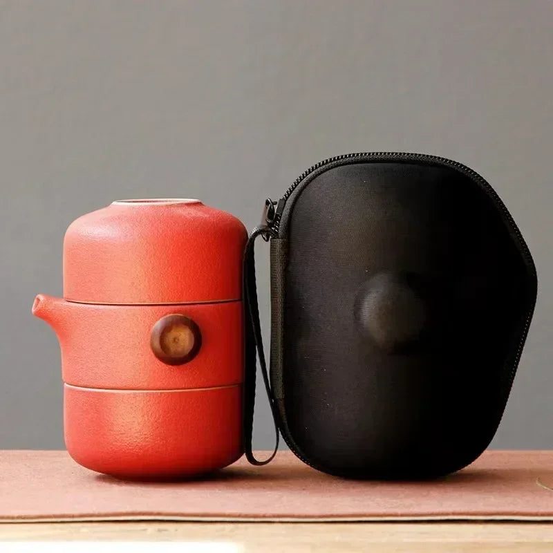 Porcelain Portable Travel Tea Set Kung Fu Teaware Handmade Red - Tophatter Daily Deals