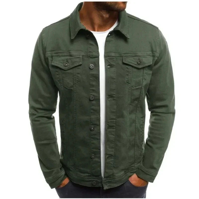 Mens Denim Streetwear Jacket Cotton Casual Slim Fit (Green) Apparel & Accessories > Clothing > Outerwear > Coats & Jackets > Trucker Jackets - Tophatter Daily Deals