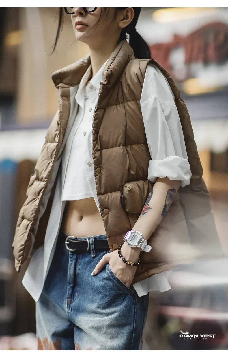 Lightweight Women's Down Vest - Boxy Quilted, Nylon Winter - Tophatter Daily Deals