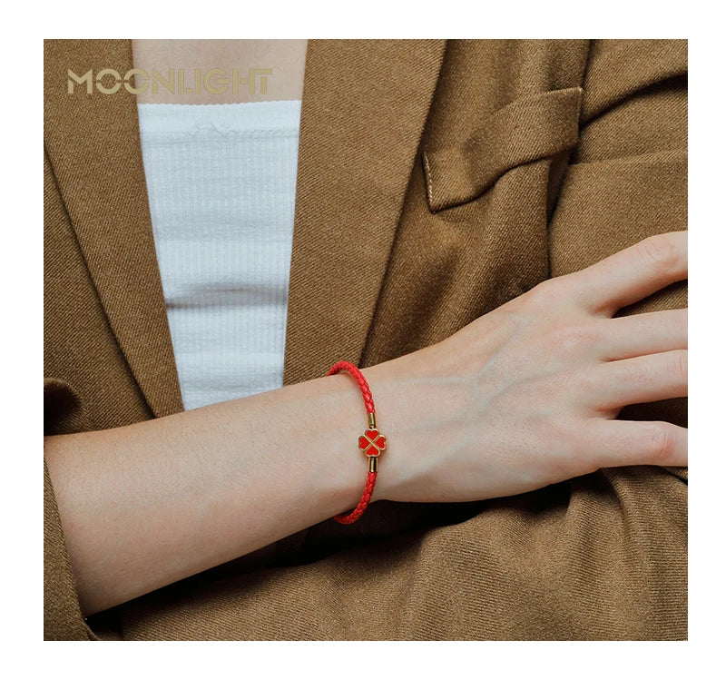 Four Leaf Clover Braided Leather Lucky Bracelet Gift - Tophatter Daily Deals