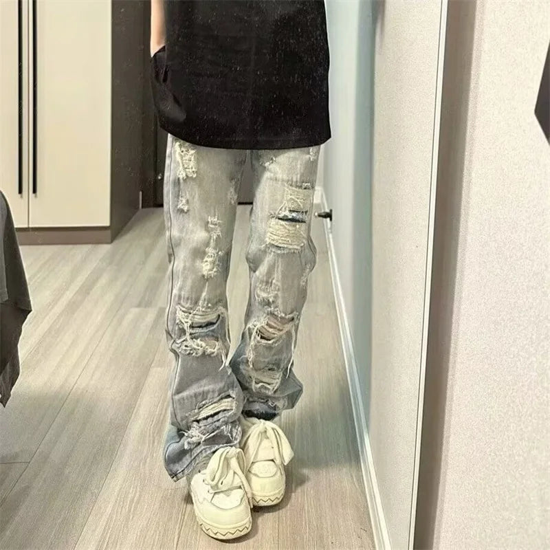 Oversized Relaxed Mens Jeans - Ripped Straight Leg Denim - Tophatter Daily Deals