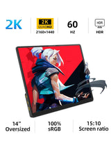 2K 14 Inch Portable Monitor 60Hz HDR Lightweight Travel PM14A-2k EU Plug - Tophatter Daily Deals