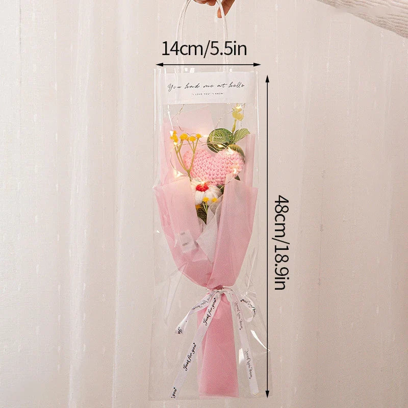 Flower Crochet Handmade Knitted Bouquet Mid Pink Flowers - Tophatter Daily Deals