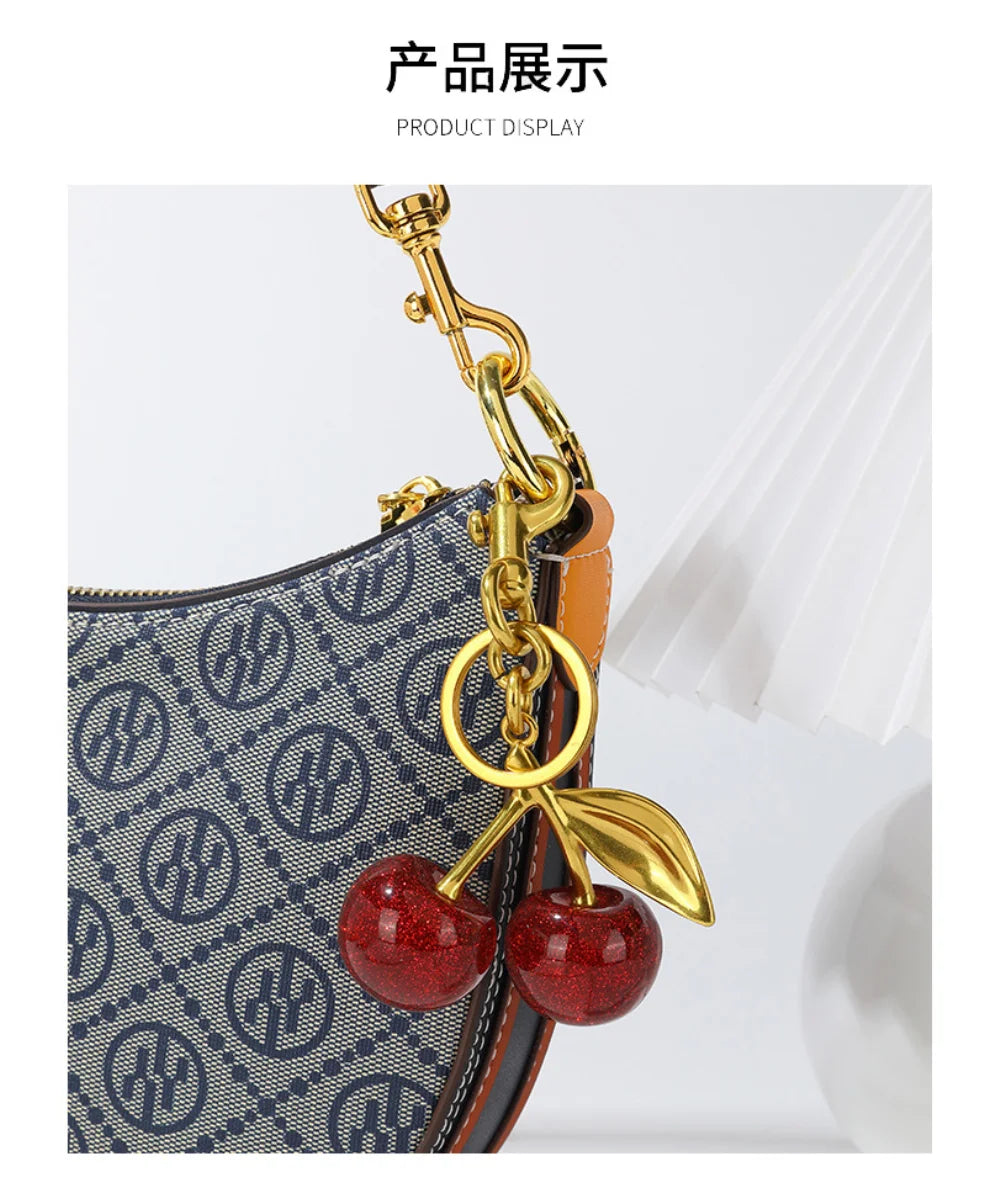 Red Cherry Keychain Bag Charm With Gold Leaf Lobster Clasp - Tophatter Daily Deals