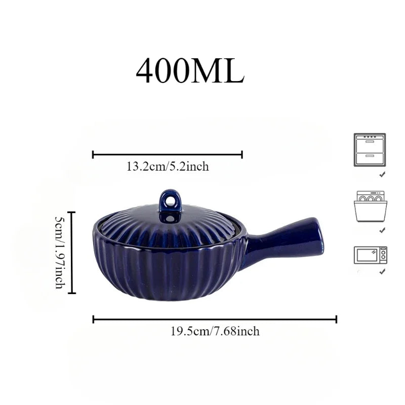 Ceramic Single Handle Bowl With Lid Japanese Style Blue - Tophatter Daily Deals