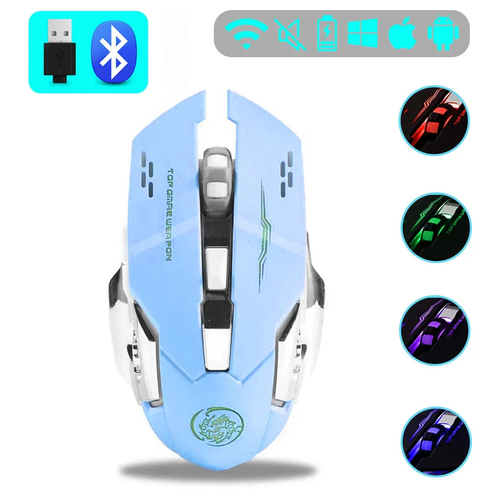 Wireless Gaming Mouse Rechargeable Silent RGB Backlight blue Bluetooth - Tophatter Daily Deals