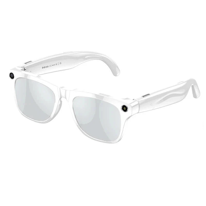 Smart AI Camera Glasses Bluetooth Call Voice Assistant Silver A - Tophatter Daily Deals