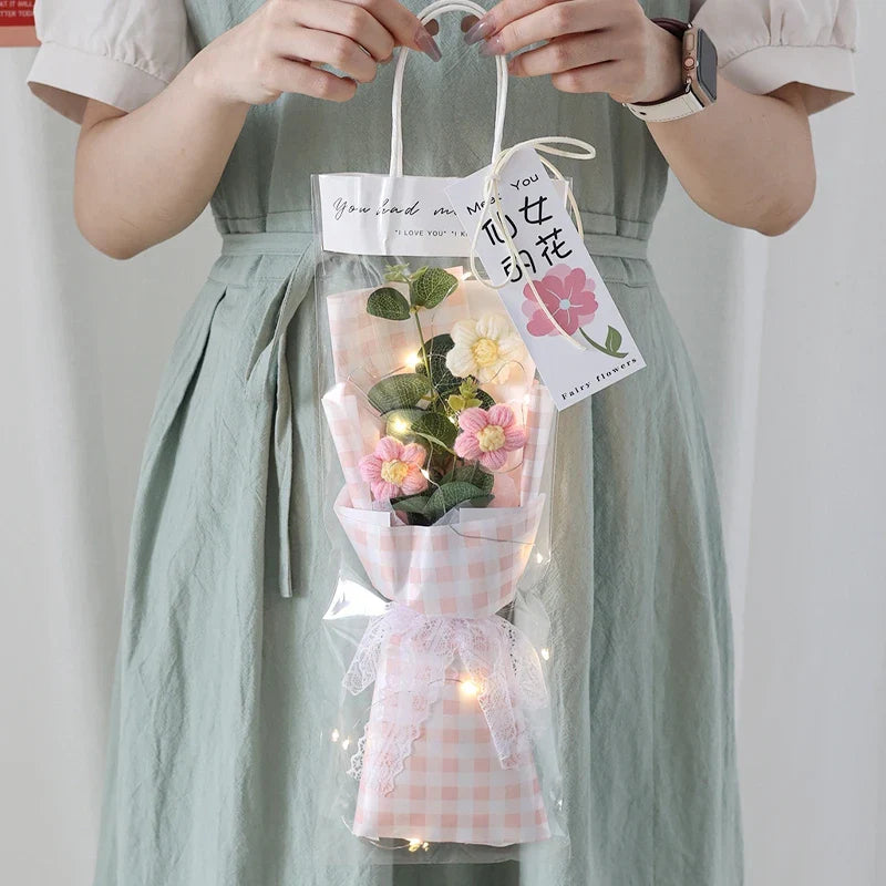 Flower Crochet Handmade Knitted Bouquet Baby Pink Flowers - Tophatter Daily Deals