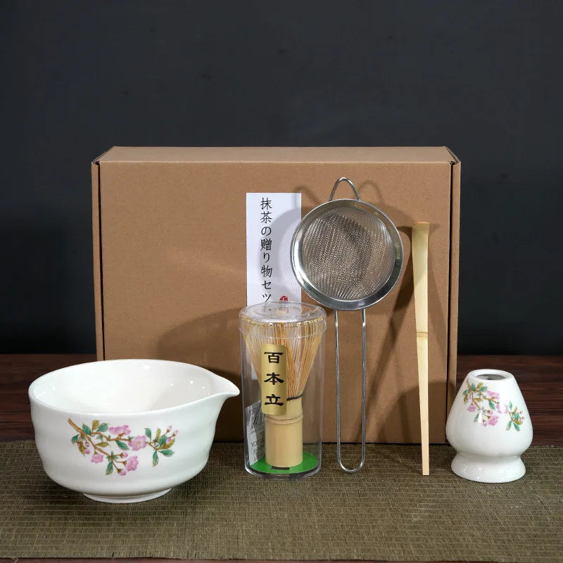 Matcha Tea Set Porcelain Bowl Bamboo Whisk Traditional Box White - 5-pc - Tophatter Daily Deals