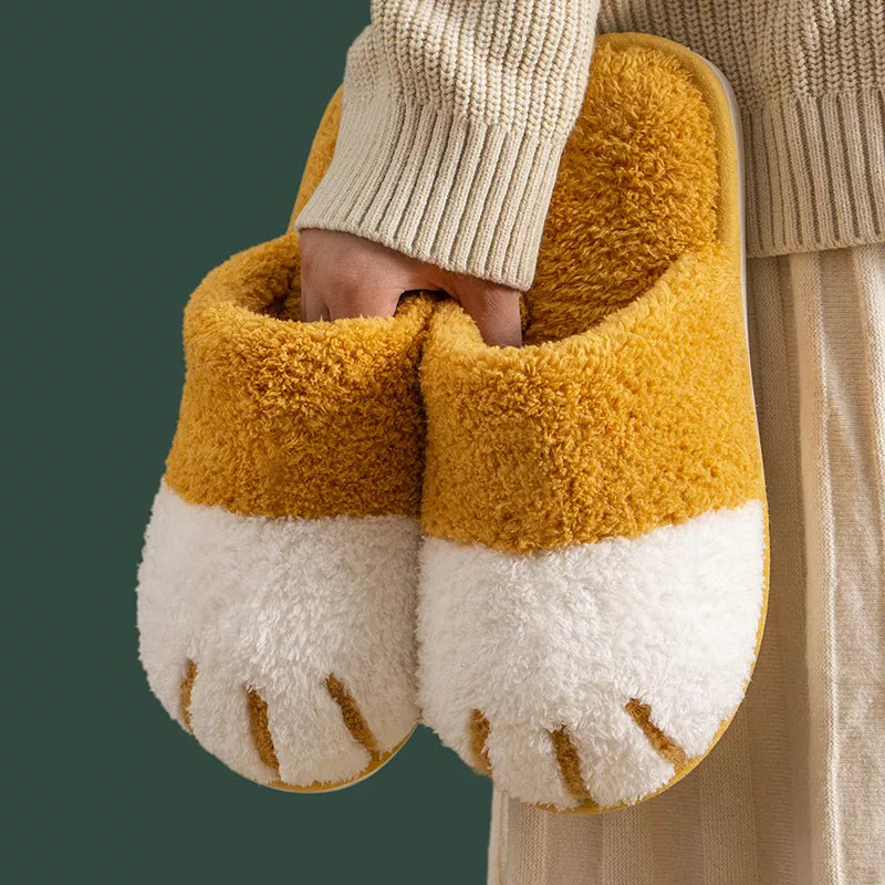Winter Warm Plush Slippers Cute Cat Paw House Fur Slides Fluffy Shoes Animals - Tophatter Daily Deals