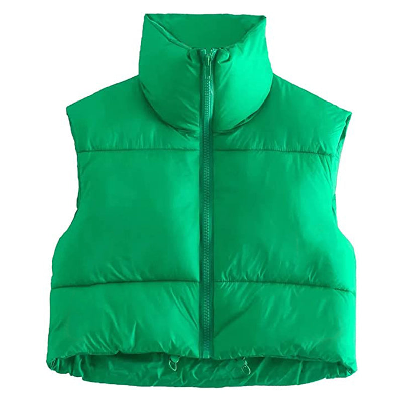 Warm Women’s Puffer Vest - Cropped Boxy, Polyester, Winter - Tophatter Daily Deals
