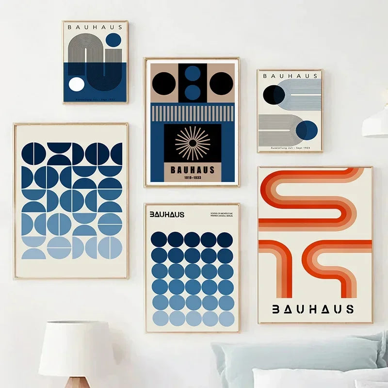 Abstract Blue Bauhaus Canvas Wall Art Modern Bedroom - Tophatter Daily Deals