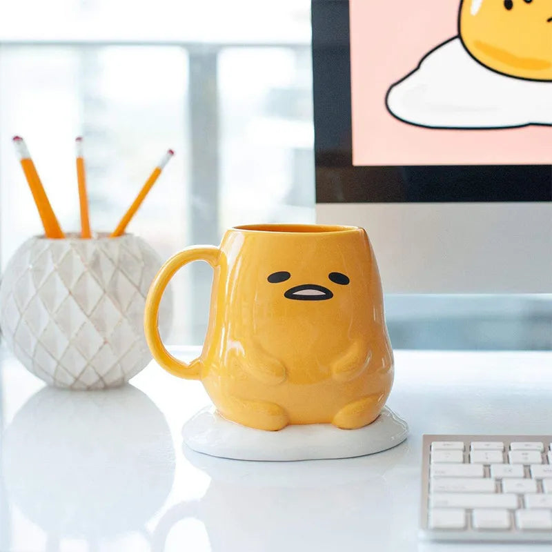 Sanrio Gudetama 400ml Mug Kawaii Ceramic Adorkable Coffee Tea Cup Mug & Egg White Coaster Food - Tophatter Daily Deals