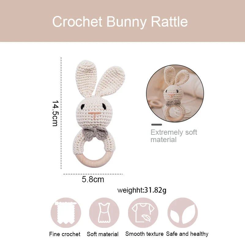 Wooden Crochet Animal Teether Rattle Newborn Sensory Toys - Tophatter Daily Deals