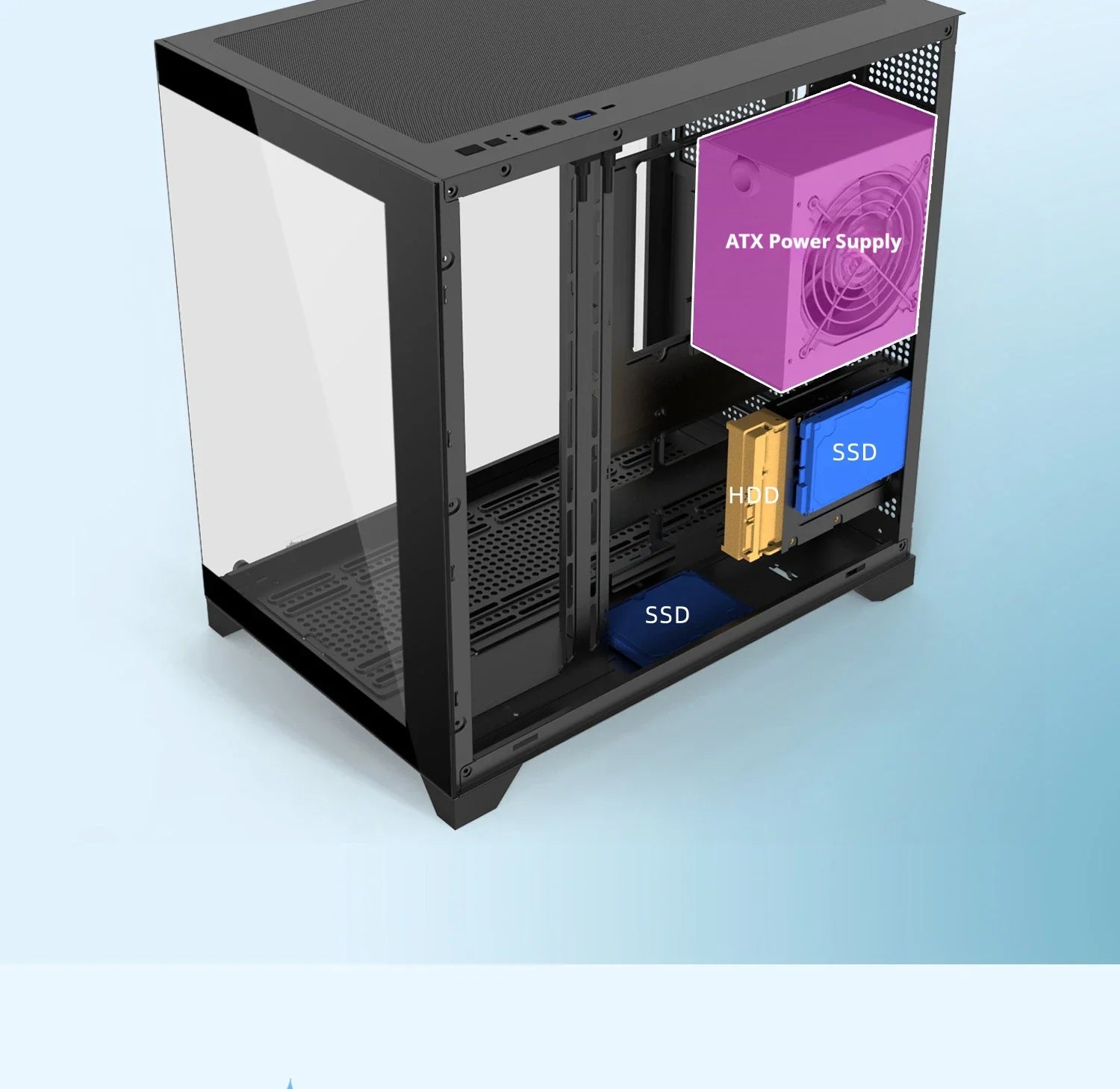 Gaming PC Case Dreamland Pro ATX Dual Glass 360mm Chassis - Tophatter Daily Deals