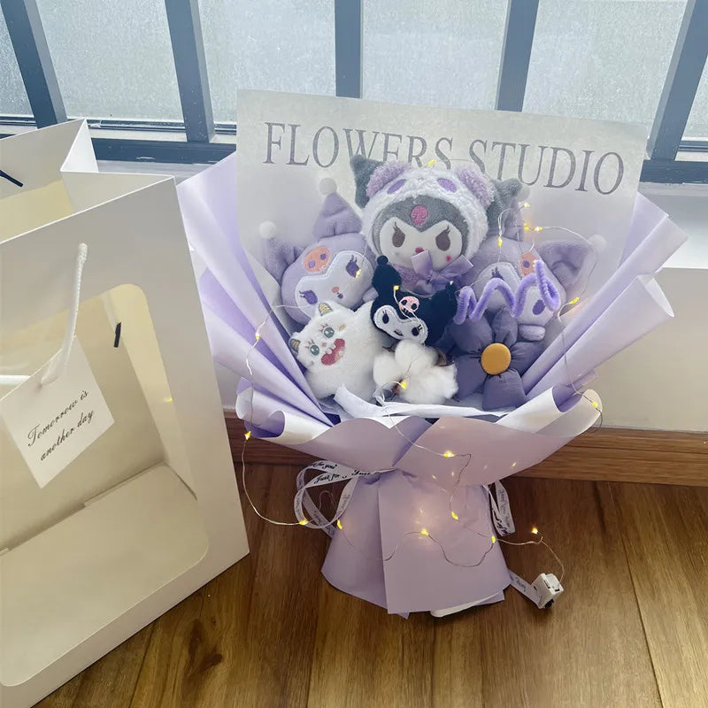 Kawaii Sanrio Kuromi Cinnamoroll Plush Bouquet Kuromi Lilac (No LED) Flowers - Tophatter Daily Deals