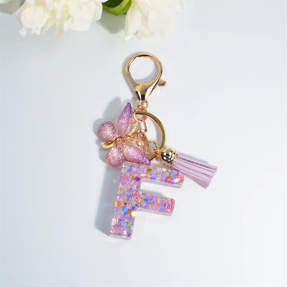 Sequin Letter Keychain With Butterfly Tassel Charm F 55mm - Tophatter Daily Deals