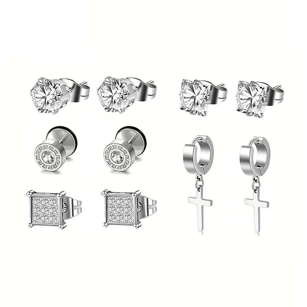 Earrings Stainless Steel 5 Pairs Set for Men (Steel) Apparel & Accessories > Jewelry > Earrings - Tophatter Daily Deals