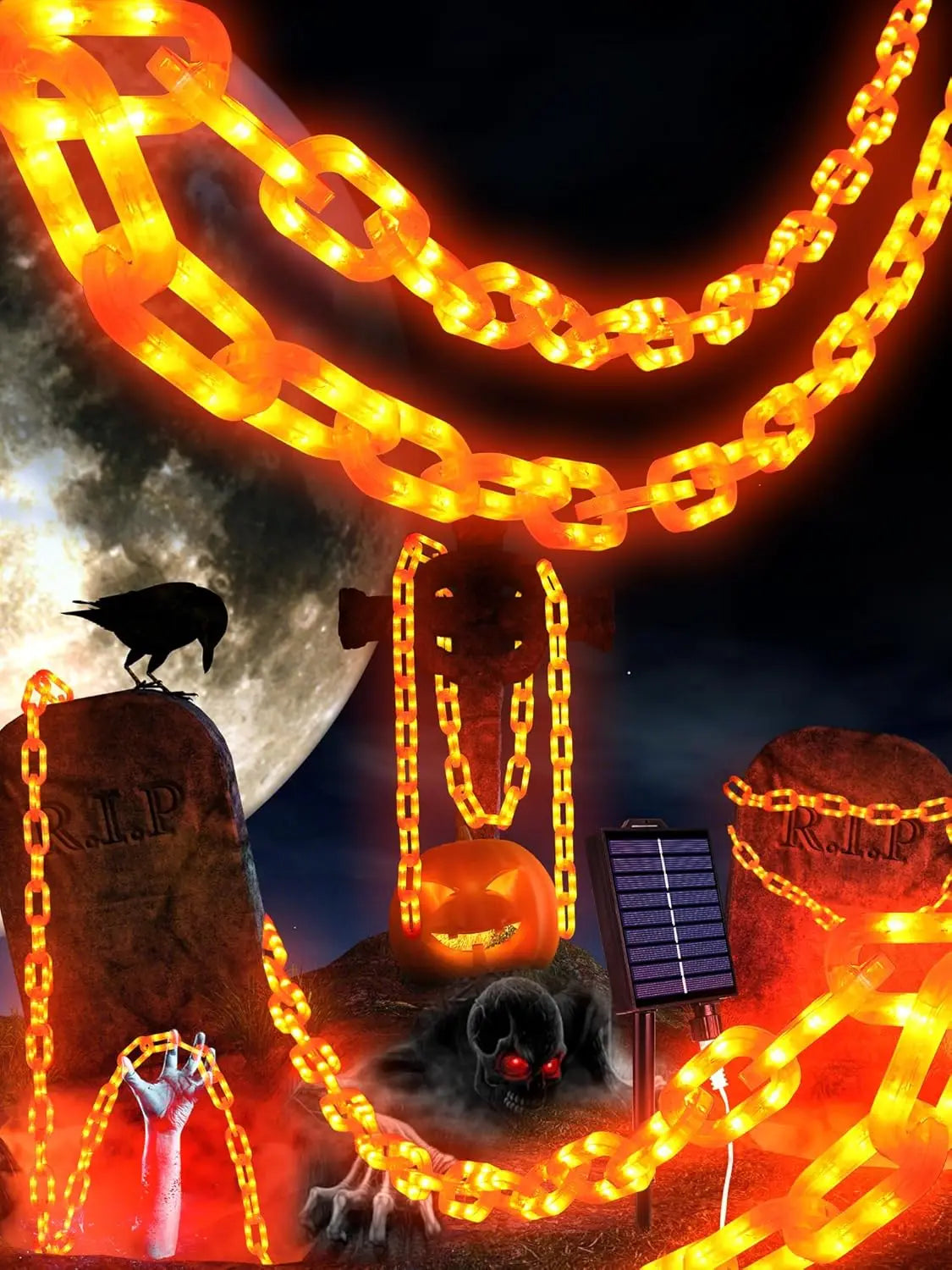 Solar Battery Halloween Chain Lights Waterproof 8 Modes Orange Solar - Tophatter Daily Deals