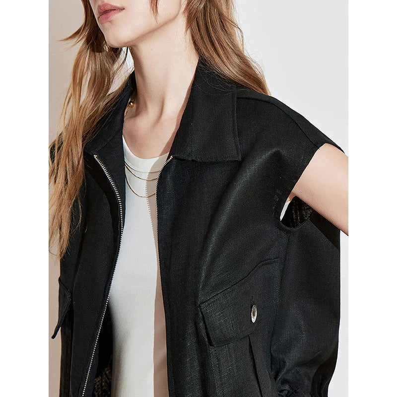 Lightweight Women's Sleeveless Jacket - Linen Cotton, Spring - Tophatter Daily Deals