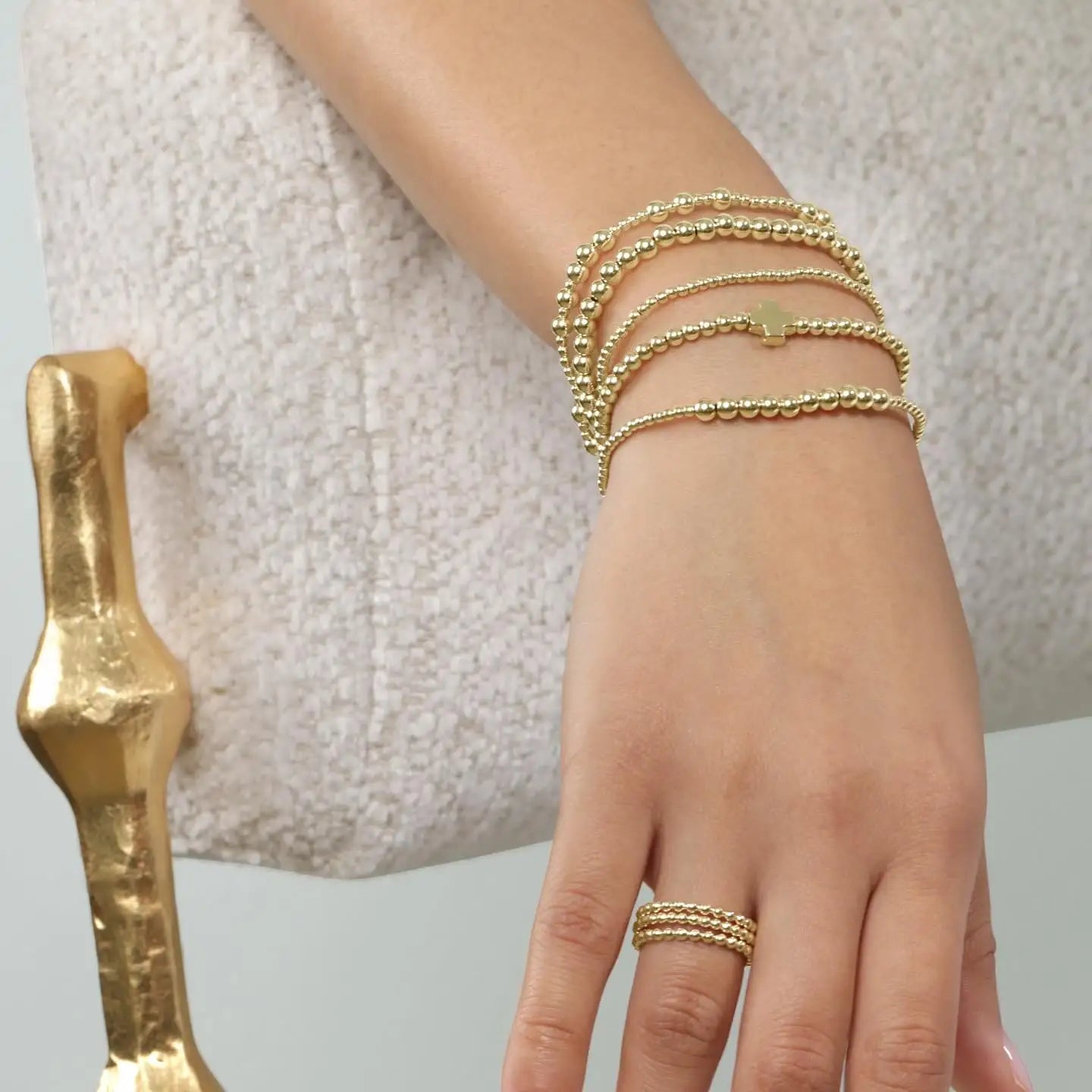 Gold Plated Cross Beaded Bracelet Stackable Hypoallergenic - Tophatter Daily Deals