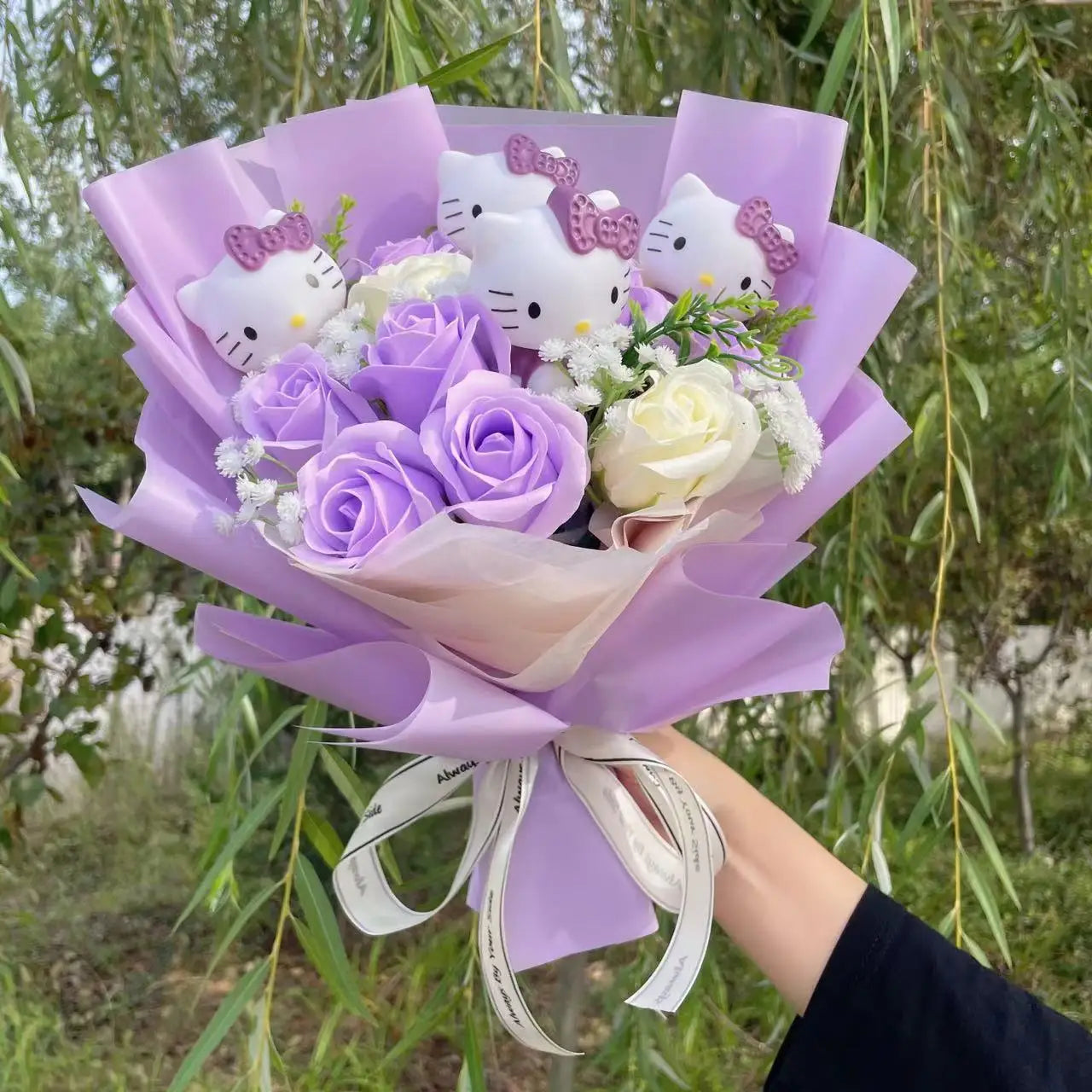 Sanrio Hello Kitty My Melody Kuromi PomPom Purin Cinnamoroll Flowers Plush Toy Flower Bouquet Hello Kitty Purple Flowers - Tophatter Daily Deals