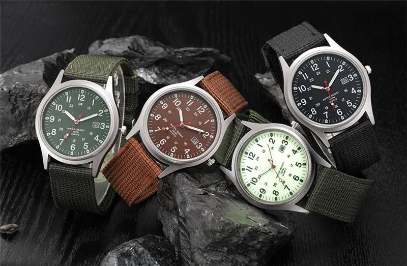 Quartz Field Watch Nylon Strap Military Style Date Luminous - Tophatter Daily Deals