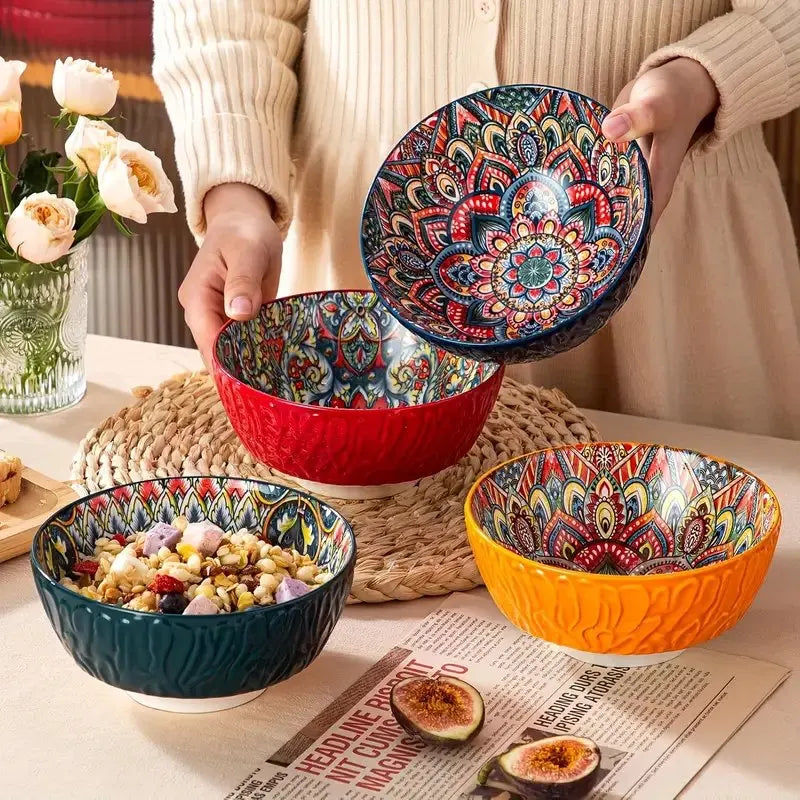 Bohemian Ceramic Bowls Set Floral Serving Bowls Versatile - Tophatter Daily Deals