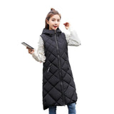 Lightweight Women's Long Puffer Vest - Hooded Cotton Winter - Tophatter Daily Deals