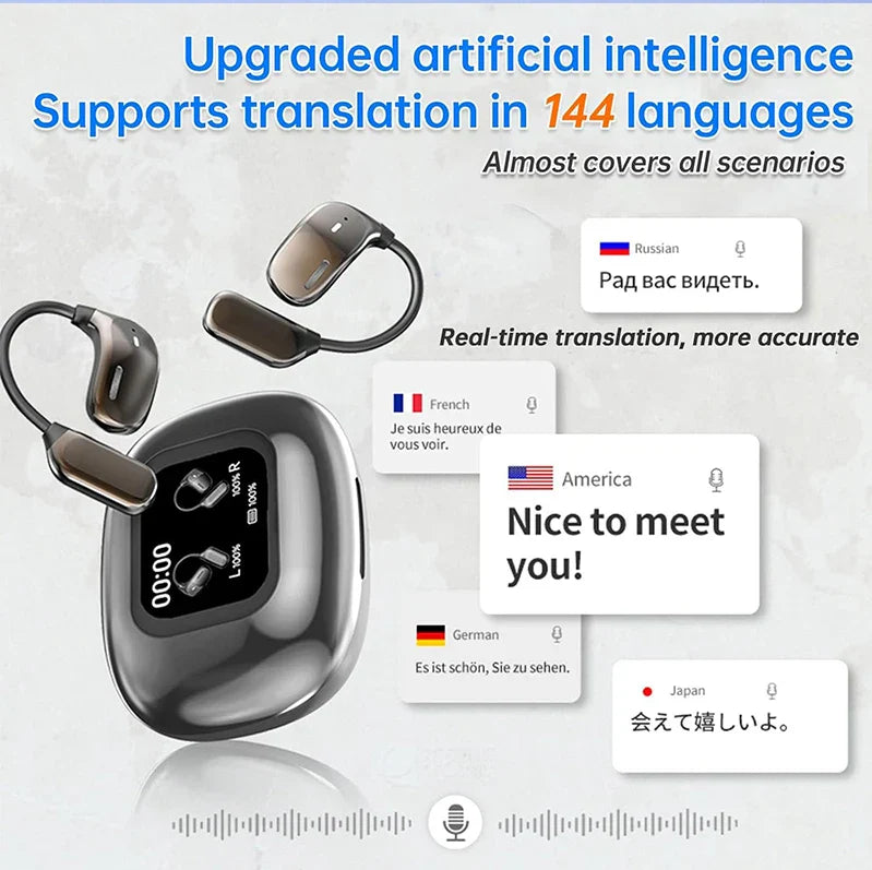 AI Translation Open Ear Earbuds With LCD Touch Screen - Tophatter Daily Deals