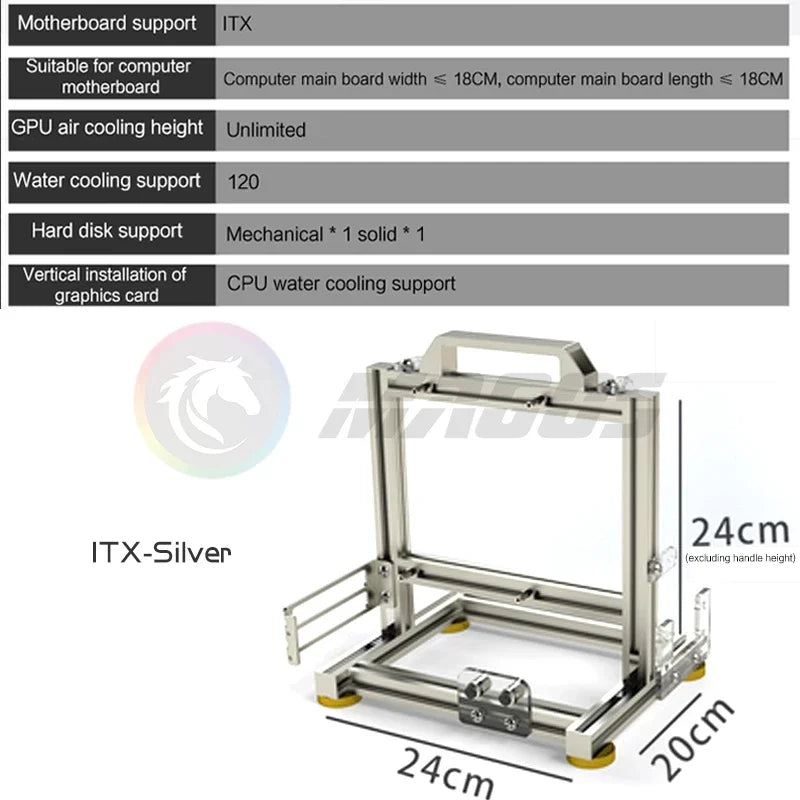 Open Frame PC Case Modular ATX MATX ITX Aluminum Rack ITX-Silver - Tophatter Daily Deals
