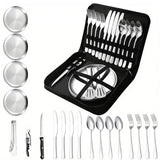 20-Piece Steel Outdoor Camping Cutlery Set Silver Camp Cooking - Tophatter Daily Deals