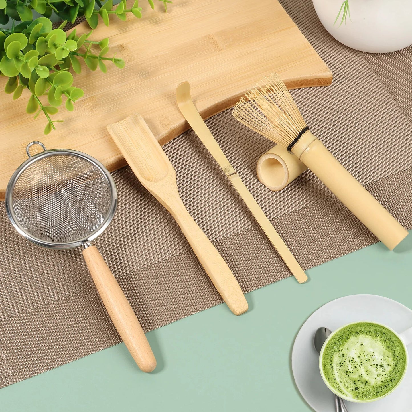 Bamboo Matcha Whisk Set With Holder Scoop Sifter Starter - Tophatter Daily Deals