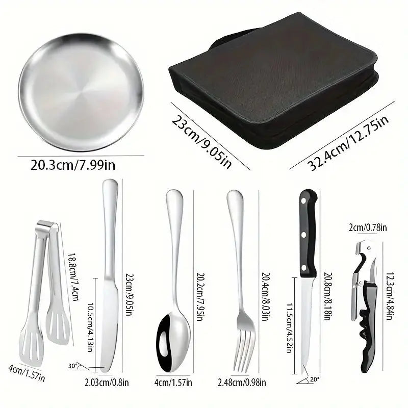 20-Piece Steel Outdoor Camping Cutlery Set Silver Camp Cooking - Tophatter Daily Deals
