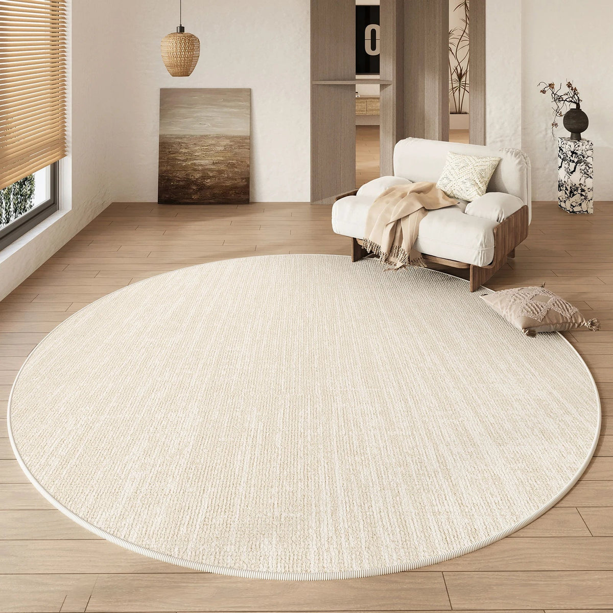 Round Rug Cream Wabi Sabi Luxury Non Slip Waterproof D - Tophatter Daily Deals