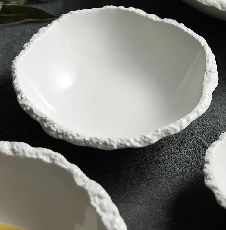 White Porcelain Rock Edge Soup Bowl Modern Tableware - Tophatter Daily Deals