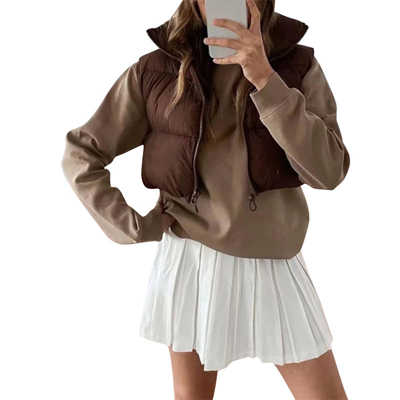 Warm Women’s Puffer Vest - Cropped Boxy, Polyester, Winter - Tophatter Daily Deals