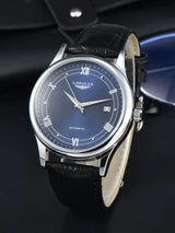 Automatic Watch Leather Strap Mechanical Date Waterproof 8020LP Blue - Tophatter Daily Deals