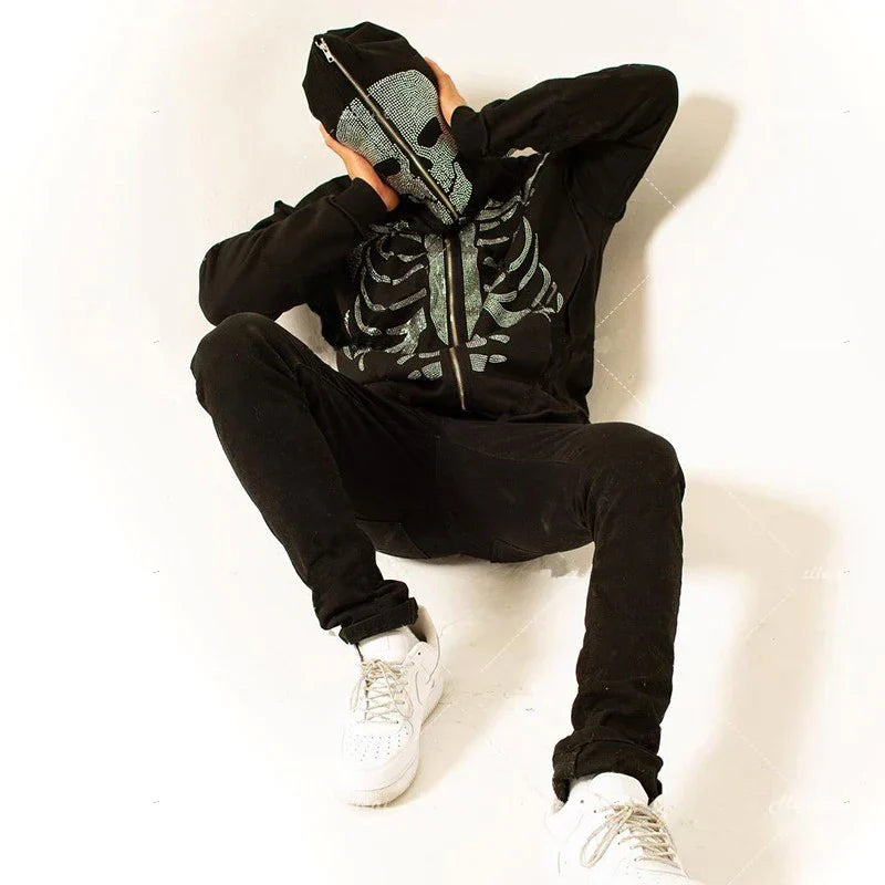Oversized Men’s Zip Hoodie - Rhinestone Skeleton, Cotton - Tophatter Daily Deals