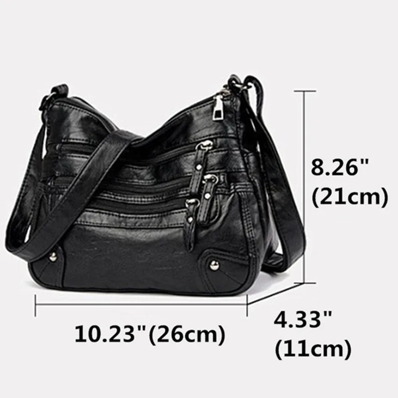 Women's Multi-Layer Leather Shoulder Crossbody Bag (Black) Apparel & Accessories > Handbags, Wallet's & Cases > Handbags > Shoulder Bags - Tophatter Daily Deals