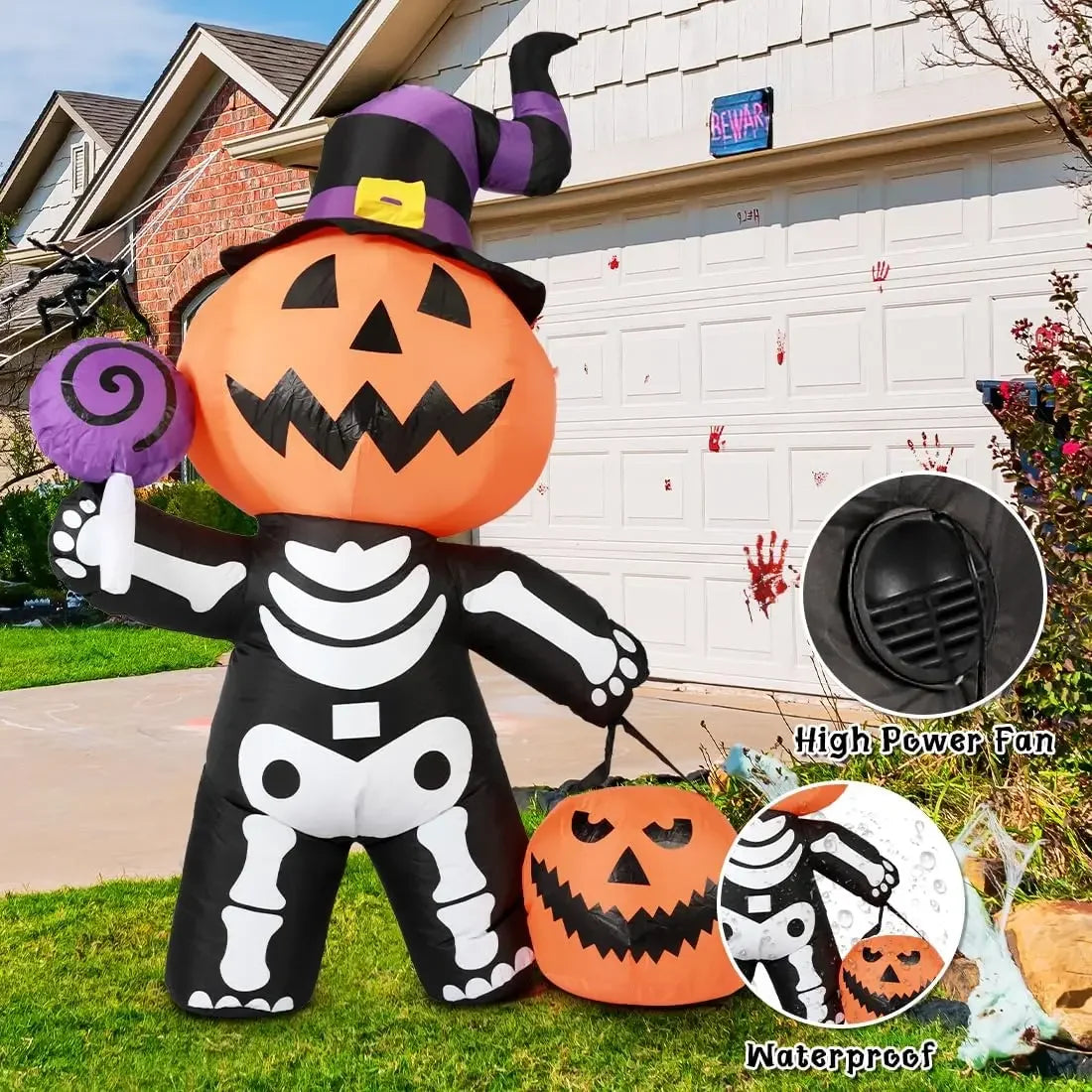 Halloween Inflatable 6ft Pumpkin Skull Yard Decor 2025 - Tophatter Daily Deals