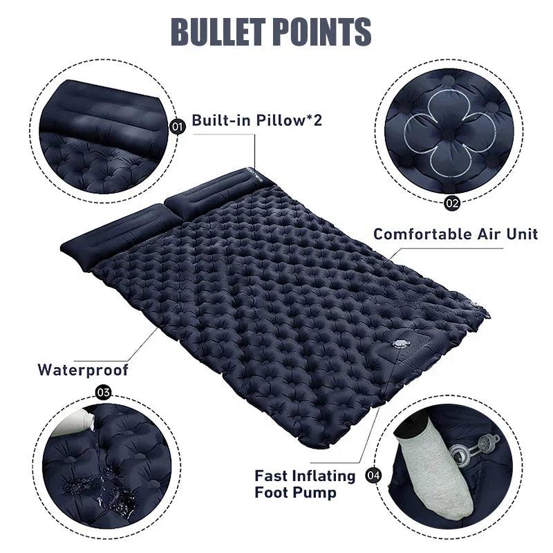 Inflatable Sleeping Pad Air Mattress with Built-in Pillow Pump Navy Blue Camping & Hiking - Tophatter Daily Deals