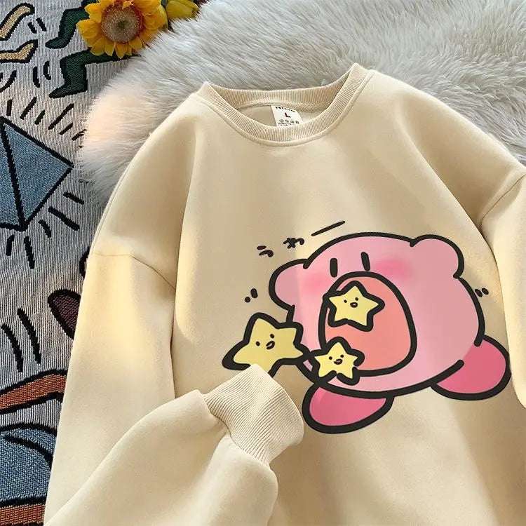 Kirby Super Star Pure Cotton Sweater Plush Thickened Oversize Loose Round Neck Apricot Anime - Tophatter Daily Deals