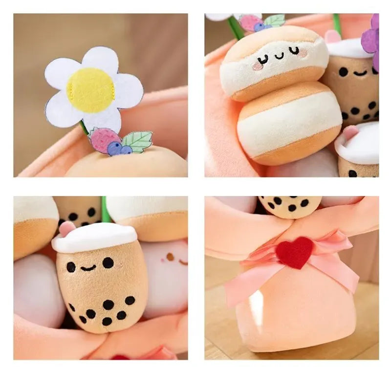 Kawaii Boba Flower Plush Toy Bouquet Bubble Tea Dolls Preserved Flowers Plushies Valentine's Day Graduation Gift Food - Tophatter Daily Deals