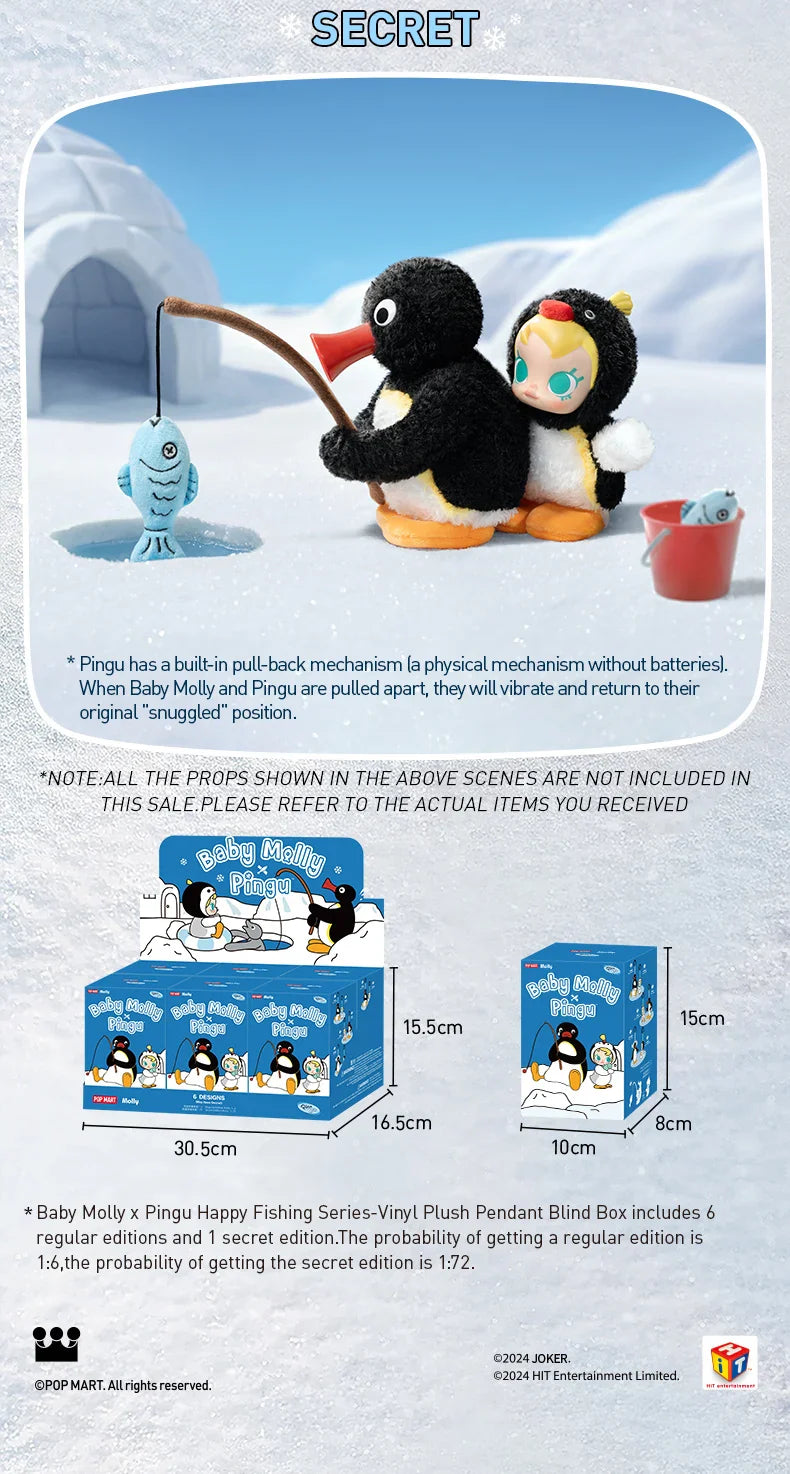 Genuine Pop Mart Baby Molly × Pingu Happy Fishing Series Vinyl Pendant Blind Box Animals - Tophatter Daily Deals