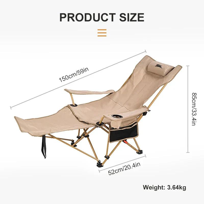 2-in-1 Reclining Camping Chair Adjustable Khaki Camp Furniture - Tophatter Daily Deals