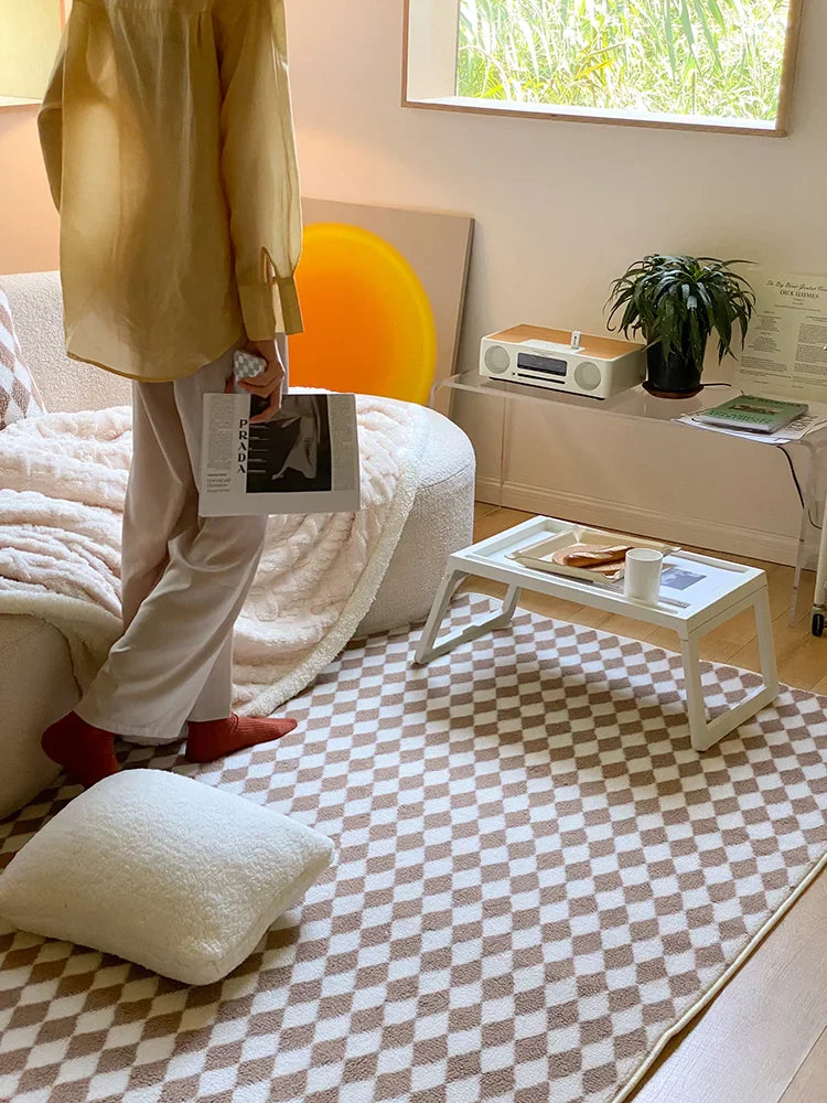 Checkerboard Plush Area Rug Japanese Style Minimalist - Tophatter Daily Deals